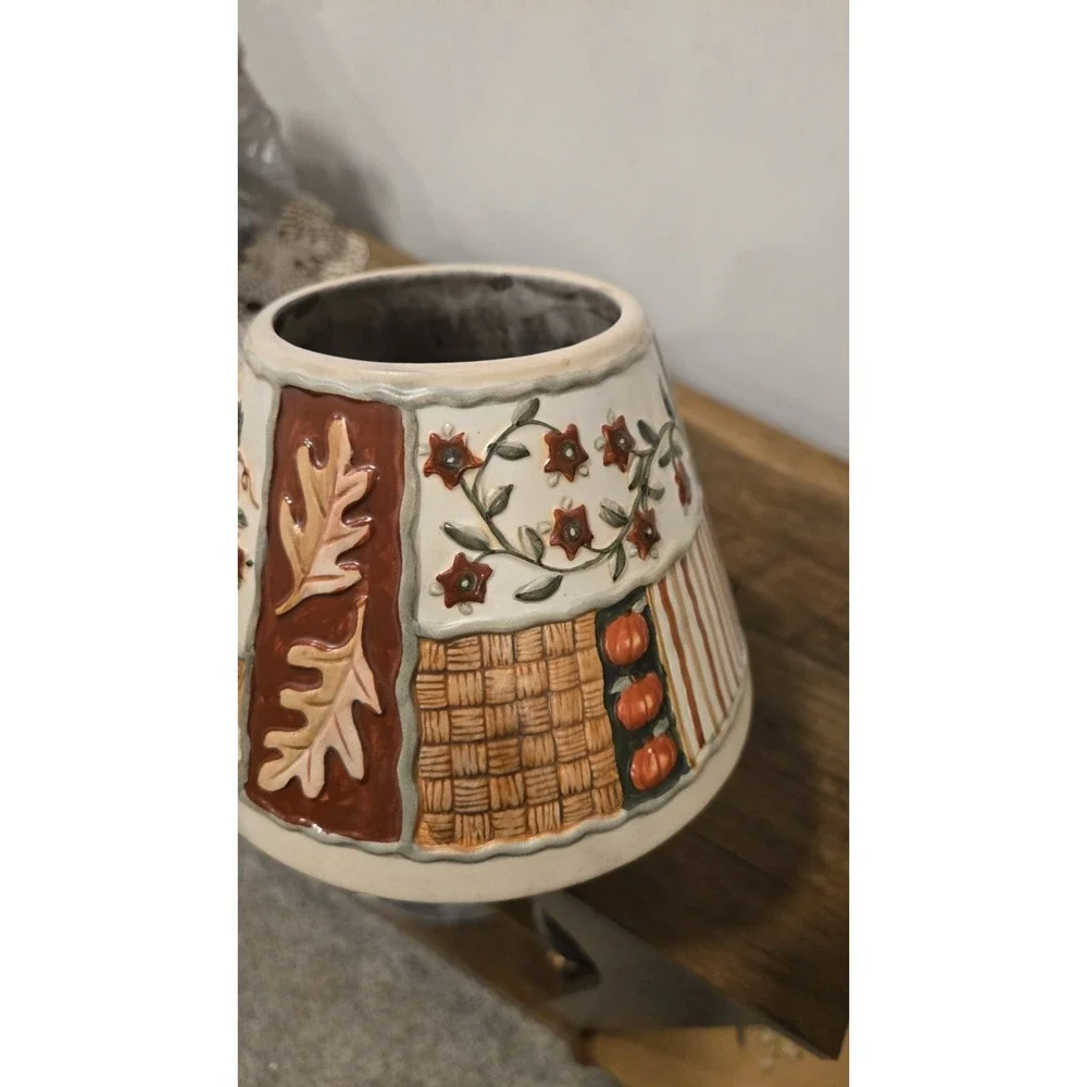 Vtg Yankee Candle Autumn HTF Ceramic Shade Plate Set Pumpkins Acorns Flowers